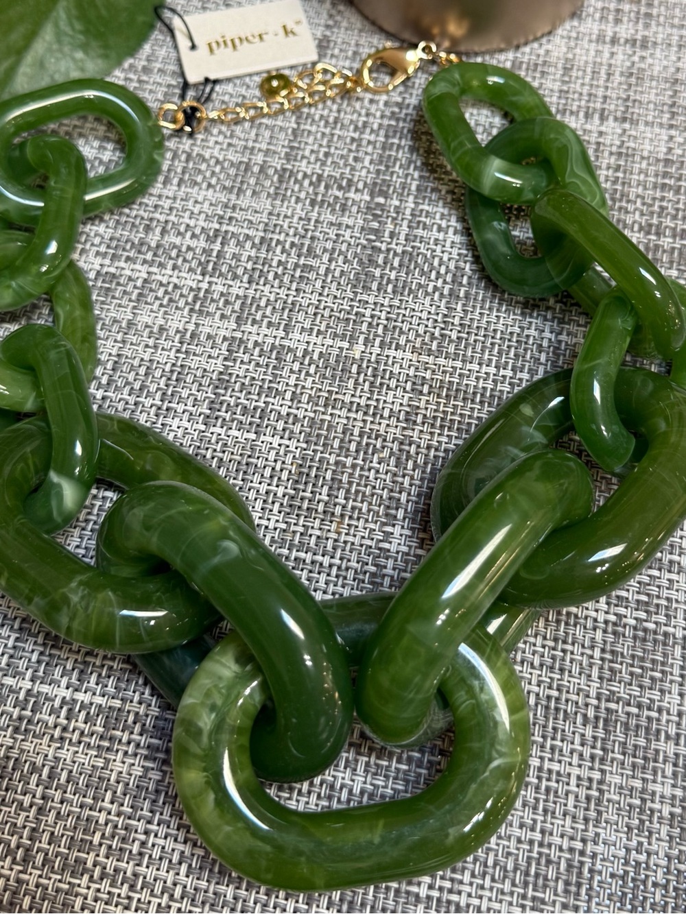 Piper K Jade Chunky 💚Green Marbled Resin Link Necklace. Bold Statement Fall